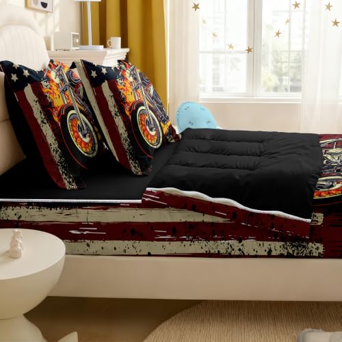 Image of Kids Comforter Set,Zipper Bedding Twin for Teen,Motorcycle Printed Comforter Set with Fitted Sheets and Pillowcases for All Season(Motorcycle Twin)