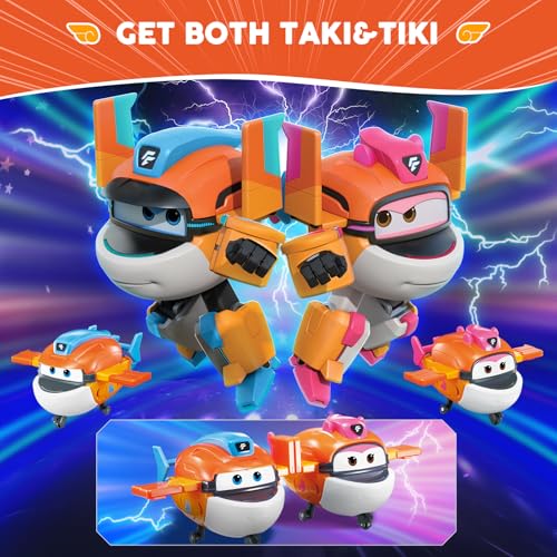 Super Wings Transformable Toys Playset, 5 in Taki and Tiki Airplane Transforming Figures Toys Set, 2 in 1 Mode Rescue Bots Toy for 3-5 Year Old Boys Girls, Plane Toy for Toddlers Kids Age 3 4 5 6