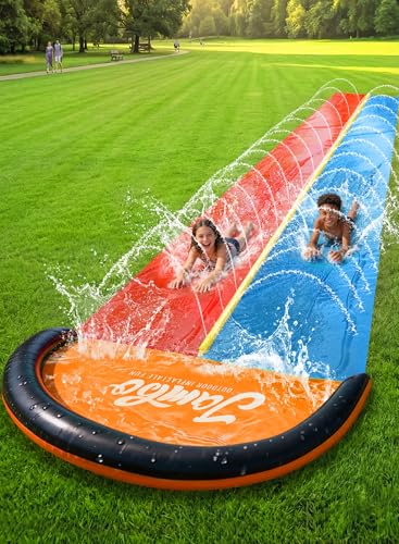 Image of JAMBO Premium 18Ft Budget Slip Splash and Slide, Heavy Duty Water Slide with Advanced Sprinkler System, Backyard Waterslide, Splash Mat, Outdoor Water Toys n Slides for Kids