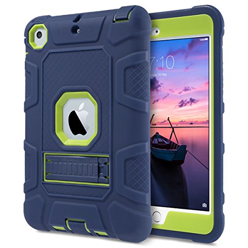 Ulak Ipad Mini Case, Ipad Mini 2 Case, Ipad Mini 3 Case, Ipad Mini Retina Case, Three Layer Heavy Duty Shockproof Protective Case For Ipad Mini,Ipad Mini 2,Ipad Mini 3 With Kickstand (Blue+Lime Green) #TOP1