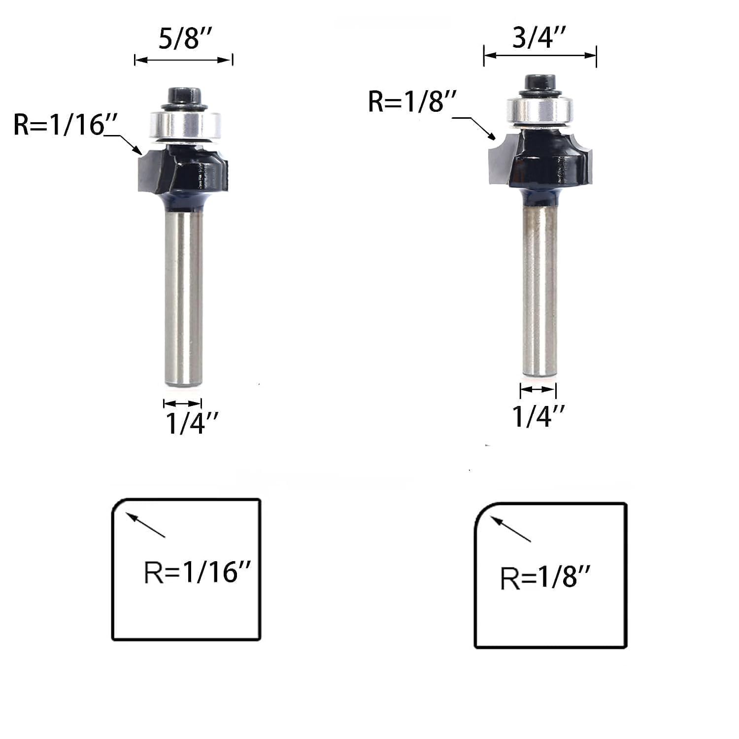 Set Mit 6 Roundover-Fräser-Bits, 1/2 Zoll Schaft – Radien Von 1/8" Bis 1/2" Für Holz & Mehr