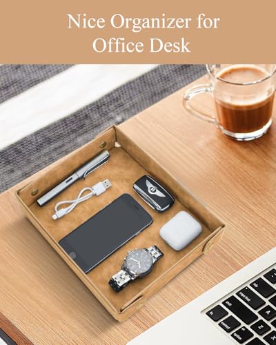 Image of CASIRENA Faux Leather Valet Tray Organizer for Men - Catch-All Tray for Entryway Table Key, Wallet, Watch, Coin Change, Phone, Dresser EDC Dump Jewelry, Bedside Nightstand Desk-top