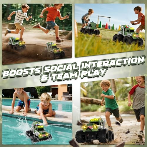 UFOLED Remote Control Car, Waterproof Monster Truck Toys RC Cars for Boys, 1:18 Amphibious 4WD All Terrain Off-Road Pickup Toy Trucks, Christmas Birthday Gift Boys Girls Kids Ages 6 7 8-12 Years Old