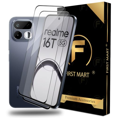 Image of FIRST MART Tempered Glass Screen Protector for Realme 16T - Full-Glue Screen Guard, 3D Edge to Edge, HD Clear, Bubble-Free, Case-Friendly, Black, Pack of 2