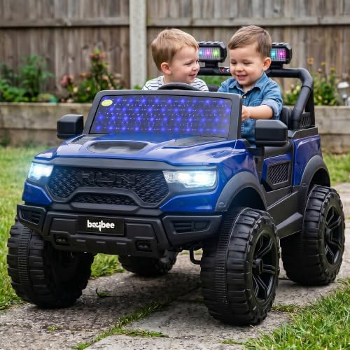 Image of Baybee TurboX Electric Car for Kids with 4x4 Motor & Parental Control | Baby Electric Rideon Cars with RGB Lights, Music & Swing Mode | Rechargeable Battery Operated Jeep for Kids 2 to 6 Years (Blue)