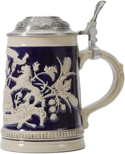 HAUCOZE Taza de cerveza alemana bávara con tapa Petwer para regalos de cumpleaños, hombres, padre, marido, 0.6 litros