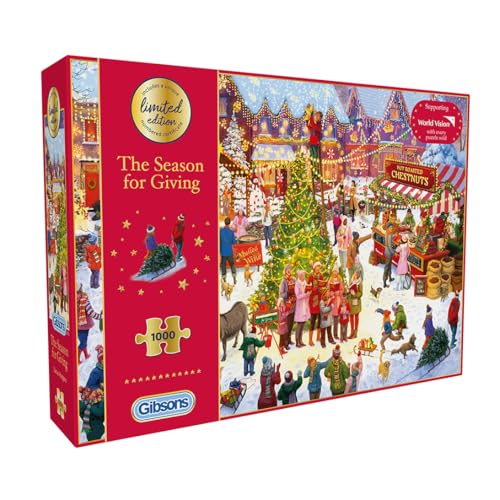 Gibsons The Season for Giving 1000 Piece Limited Edition Christmas Jigsaw Puzzle for Adults 2025 Festive Charity Puzzle by Daniel Rodgers Supports World Vision UK Sustainable Puzzle Made in UK