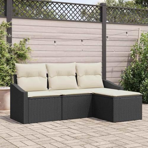 sephironlbb Juego de 4 muebles de jardín de polirratán, color negro, juego de muebles de jardín con mesa, silla, banco, taburete, tapicería, tablero de cristal