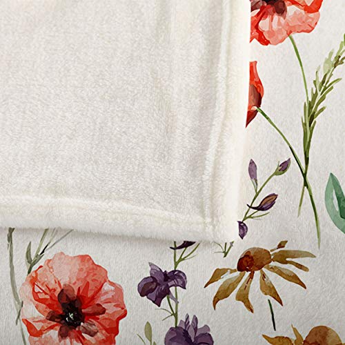 Mugod Wildflowers Throw Blanket Colorful Watercolor Flowers Poppy Cornflower And Chamomile Decorative Soft Warm Cozy Flannel Plush Throws Blankets For Baby Toddler Dog Cat 30 X 40 Inch #TOP6