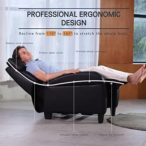 Genunine Leather Recliner Chair，Single Sofa Recliner For Living Room Bedroom Push Back Wing Back Recliner With Footrest Home Theater Manual Recliner Thickened Upholstered Seat Back, Black #TOP5