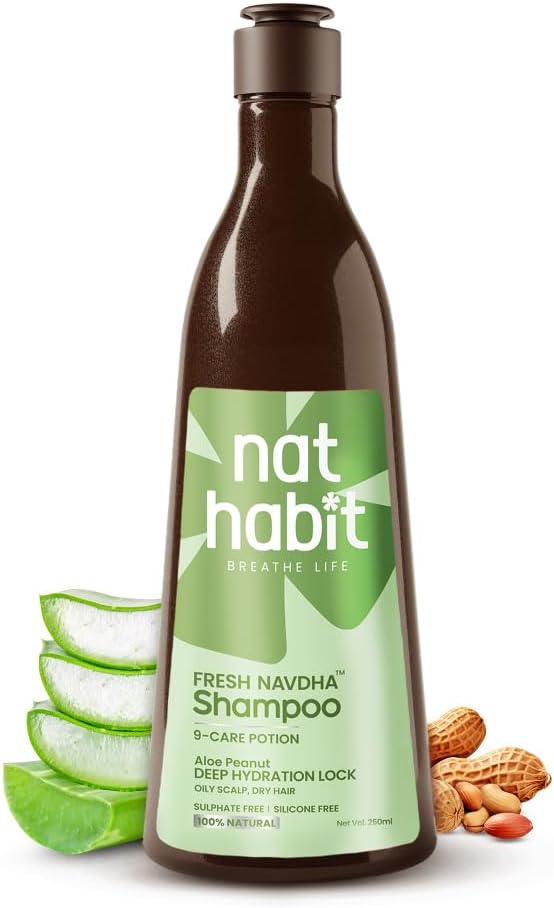 Aloe Peanut Navdha Shampoo - Natural Cleanser for Women & Men, Locks Intense Moisture, Renders Sheen, For Daily Hair Softness, 250ml