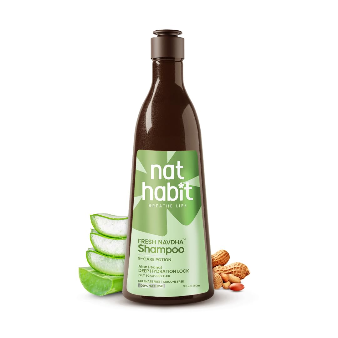 Nat Habit Aloe Peanut Navdha Shampoo|Aloe Vera & Natural Protein Shampoo for Hair Softness & Moisture |Soy Fermented Herbal Daily Cleanser for Women & Men | Amla Reetha Shikakai for Dry Hair| 250ml-picture-43