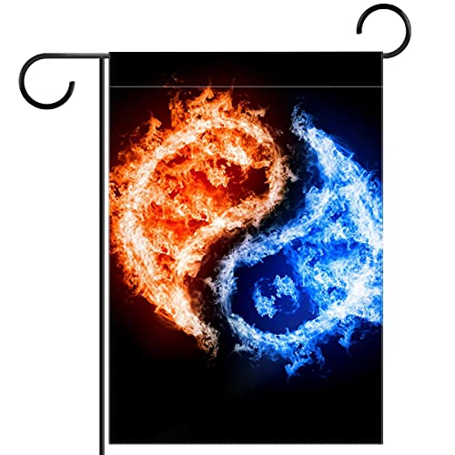 Drapeau de jardin Yin Yang eau et feu décoration extérieure double face toutes saisons