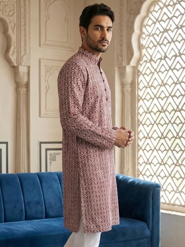 Image of Jompers Floral Embroidered Kurta (Maroon, XL)