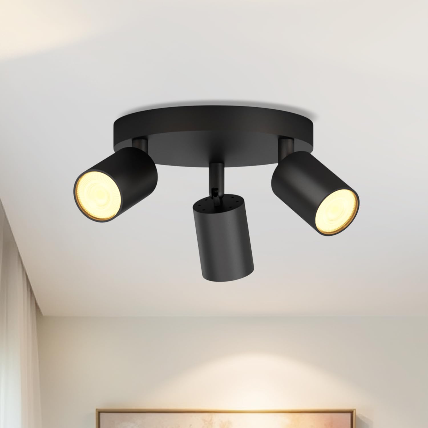 LVWIT GU10 Circular Ceiling Light,Kitchen Lights Ceiling,Black Light Fittings Ceilings,3 Way Ceiling Spotlight Fitting,GU10 Base Spot Lights for Kitchen Lounge Bedroom Dining Room(Bulb Not Included)