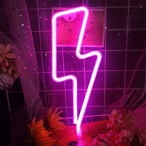 Protecu LED Neon Signs Decorative Lights for Wall Decor, Pink Lightning