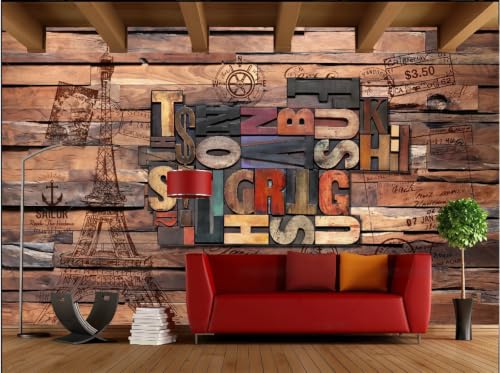 Papier peint effet bois 3D mural avec lettres anglaises pour decoration bar 200x140 - 2