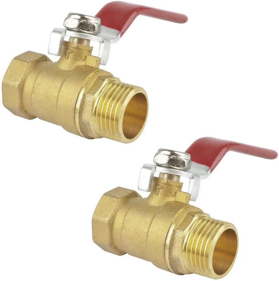 2Pcs Brass 3/8" NPT Male to 3/8" NPT Female Shut-Off Ball Valve | Solid Brass High Temperature Resistance Easy to Install for Water Fuel Air