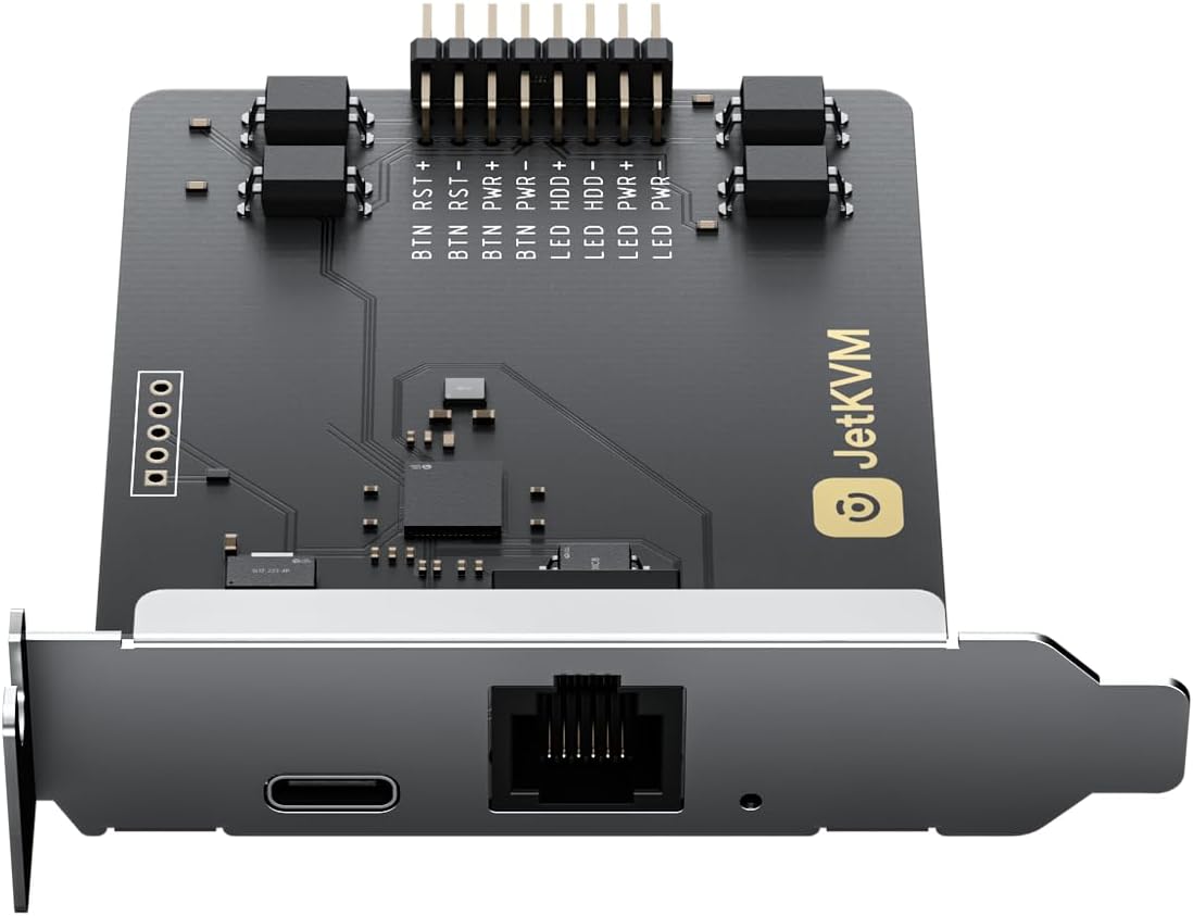 JetKVM Open-Source IP KVM Remote Control Jet KVM Over IP, Ultra-Low Latency Touchscreen Compatible with Mac/Windows/Linux, for Home Offices Data Centers Server Management (ATX Extension Board)