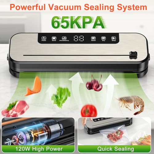 Envasadora al vacío 6 en 1 profesional para alimentos, con 50 bolsas de envasado al vacío y 1 manguera para recipiente al vacío, dispositivo de sellado automático de 65 Kpa con cortador y cuenta atrás - imagen 7