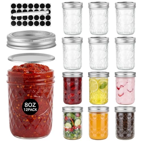 OAMCEG Einmachgläser mit Deckel 12 Stück Set Schraubgläser - 240ml Mason Jar Glas - Vielseitige Marmeladengläser Meal Prep Overnight Oats Gläser für Honig Marmelade Caviar DIY Geschenk Küche