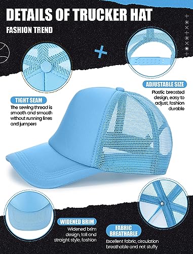 Tarpop 10 Pcs Sublimation Blank Trucker Hats Bulk Mesh Baseball Cap Polyester Mesh Trucker Hat for Men and Women (Bright Colors)
