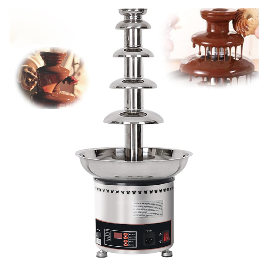 AYCDL Commercial Chocolate Fountain, 4/5/6/7 Tiers Stainless Steel Sauce Melting Pot, Chocolate Melt Heating Fondue Machine Sauce Heater for Party Restaurant Wedding and Birthd,5 Tier
