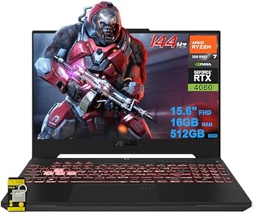 TUF Gaming A15 Laptop 15.6" FHD 144Hz (100% sRGB) AMD 6-core Ryzen 5 7535HS 16GB RAM 512GB SSD GeForce RTX 4060 (Up to233 AI Tops) RGB Backlit USB4 Win11 ICP Hub