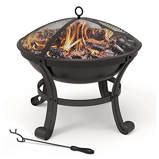 VOUNOT Braciere da Esterno Ø 55 cm con Copertura Protettiva, Braciere da Giardino incl Attizzatoio, Nero, per Campeggio Riscaldamento Terrazza da Campeggio
