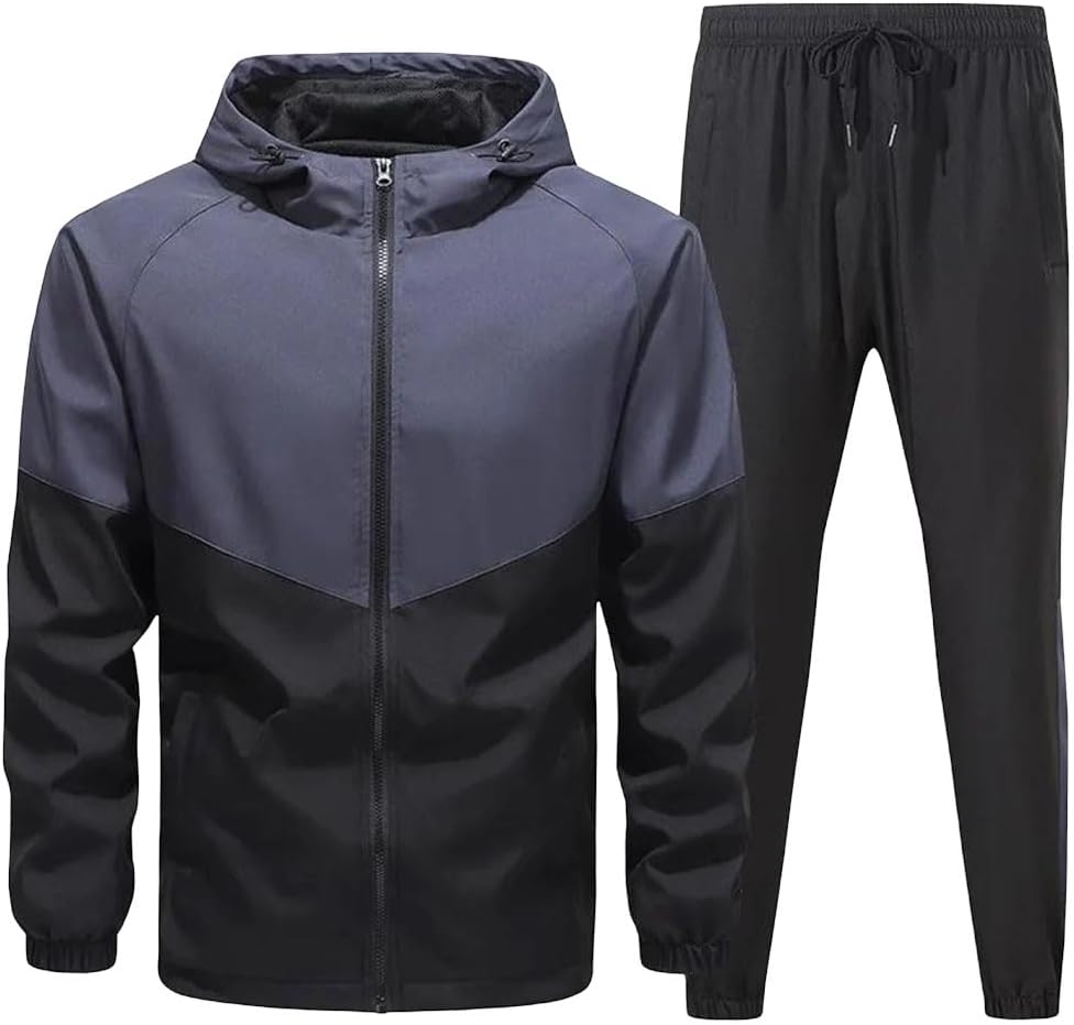 Men's 2 Piece Tracksuit Set Long Sleeve Top Straight Leg Pants Sportswear for Workout Running Jogging