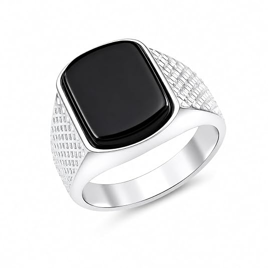 Buy AL Minza Premium Black Onyx stone ring for mens | Cushion Cut