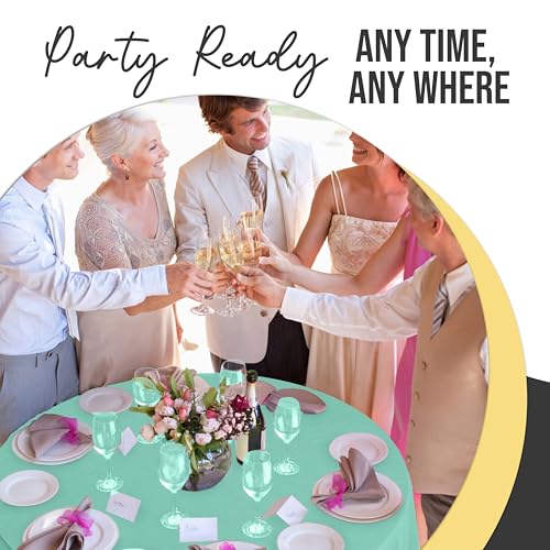 Image of Exquisite 66% Thicker Premium Mint Round Tablecloth 0.5 Mil 12 Pack Plastic Table Cloth Disposable 84 Inch Round Plastic Tablecloth Won't Tear Easily Like Cheap Thin Brands