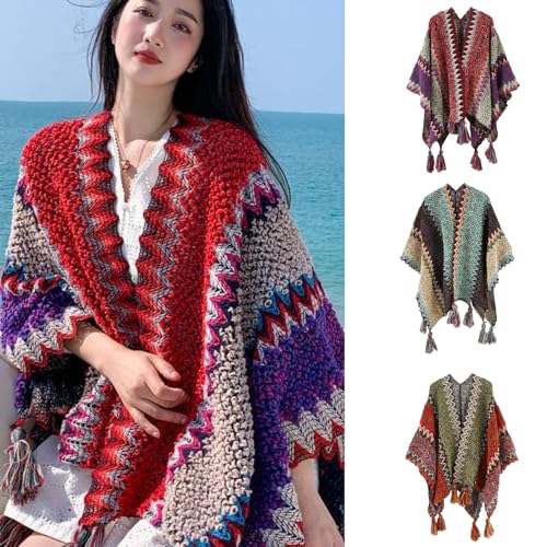 Écharpe poncho avec devant ouvert chaud et pull d'hiver drapé haut de gamme - 4