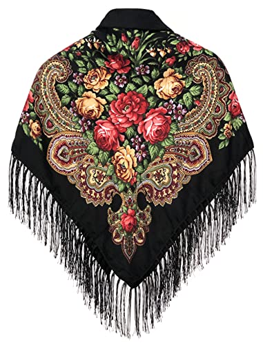 Russian Style Muffler Warm Scarf with Tassel Women's Traditional Scarf Wrap Shawl Fringes Printing Cape2