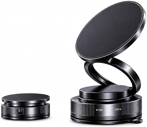 Magnetic Car Phone Mount with Vacuum Suction Base, 360° Rotation & Multi-Angle Adjustable Dashboard Holder for Smartphones, Car & Desk