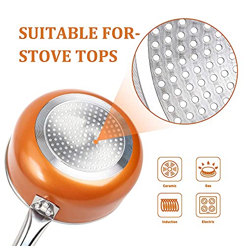 Shineuri Mini 3Qt Nonstick Copper Pot With Lid, Copper Nonstick Pot With Lid, Nonstick Sauce Pan With Lid, Copper Pot Nonstick Pot Mini Copper Ceramic Pot Small Pot Extra Small Pot For 1 Person Meal #TOP5
