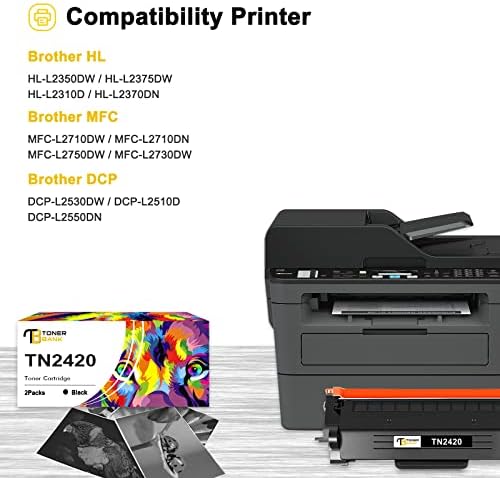 Toner Bank Compatible TN2420 Toner Cartridge Replacement for Brother TN-2420 TN 2420 TN2410 TN-2410 HL-L2350DW MFC-L2710DW DCP-L2530DW MFC-L2710DN MFC-L2750DW HL-L2375DW HL-L2310D Ink (Black, 2-Pack)