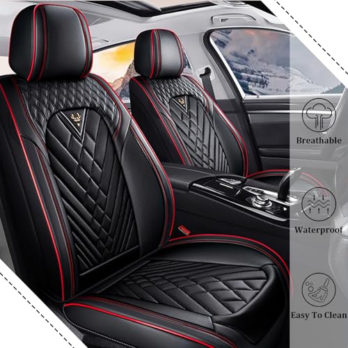 Image of Car Seat Covers Full Set for Subaru 2000-2026, Waterproof Nappa Leather Car Seat Cover, Full Coverage Car Seat Covers Sets(5 Seats /Black Red)