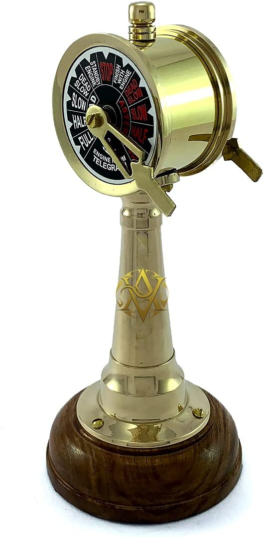 Sailor Brass Telegraph Ship Desktop Speed Controller + Shiny Brass Pocket Sundial Camping Compass Best for Christmas Decorative Gifts
