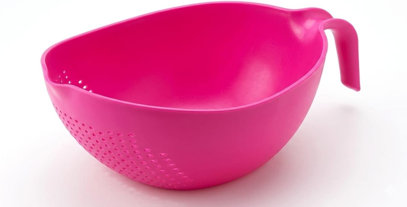 Food Strainer Colander with Handle, Fruit Basket, Pasta Strainer, Vegetable Strainer, Kitchen Sieve, Washing Bowl | Lightweight Durable Food Drainer with Side Holes | Quick Drain Design (Blue)