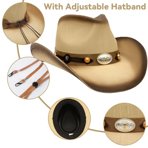 Image of WQWOVRVO Cowboy Hat,Cowgirl Hat,Western Cowboy Hats for Women /Mens /Straw Wide with Shapeable Brim Cowboy Hat for Womens