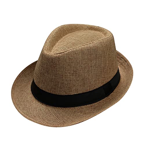 Generisch Chapéu de palha para homem e mulher, chapéu de jazz retro, chapéu de sol britânico, chapéu de viagem, chapéu de sol para mulher, Amarelo, Tamanho único