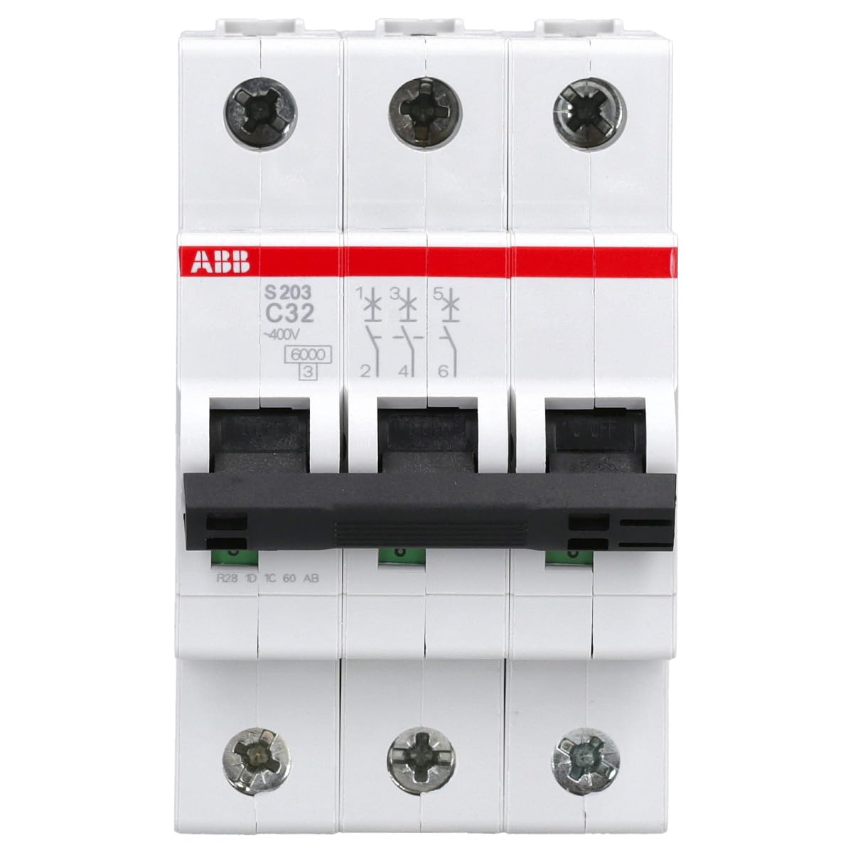 ABB S203-C32 Circuit Breaker front view showing toggle switch