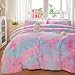Roscloud Faux Fur Kids Girls Purple Rainbow Comforter Sets Queen - 3PC Bed Set Warm Comfortable Soft Plush Flannel Velvet Fluffy Fuzzy Bedding（Comforter x 1 Pillowcases x 2）