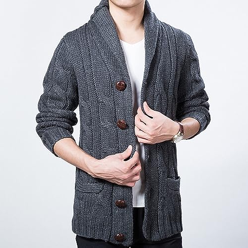 Pull à boutons en maille torsadée pour hommes avec poches confort