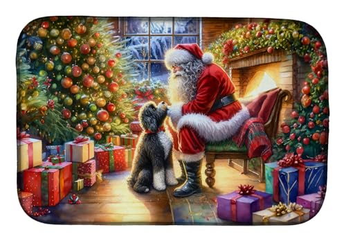 Caroline's Treasures DAC4147DDM Portuguese Water Dog and Santa Claus Dish Drying Mat Absorbent Dish Drying Mat Pad for Kitchen Counter Dish Drainer Mat for Countertop, 14 x 21", Multicolor