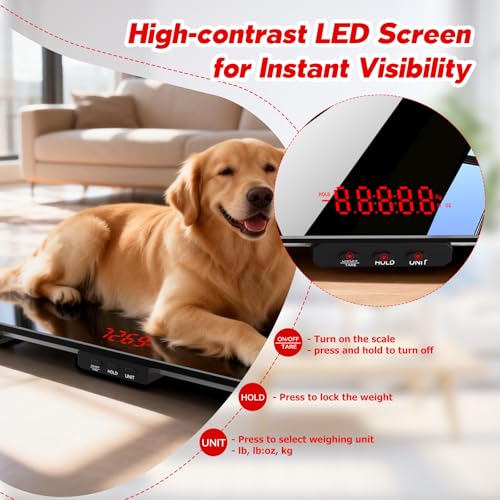 Dog Scale, 220lb Max / 0.02lb Accuracy Pet Scale, 25.6" x 17.7" Wide Platform Dog Scales for Large Breed, Built-in Smart Hold & Tare Function, 3 AAA Batteries Included by RAOYAN - Image 5