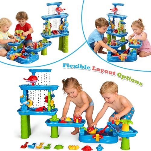 DoBoAoFa Kids Summer Beach Multi-Level Design Sand Water Table, Toddlers Sensory Play Table, Large Outdoor Activity Toys for Multiple Children - Image 4