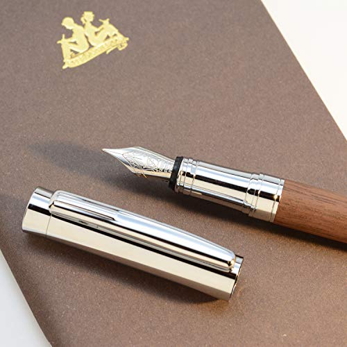 Lachieva Luxury Walnut Fountain Pen, Perfect Pen With Schmidt Nib (Fine Size), Converter, Cartridges. Nice Wood Pen Set For Men & Women. Best And Professional, Executive, Office Gift (Walnut). #TOP3