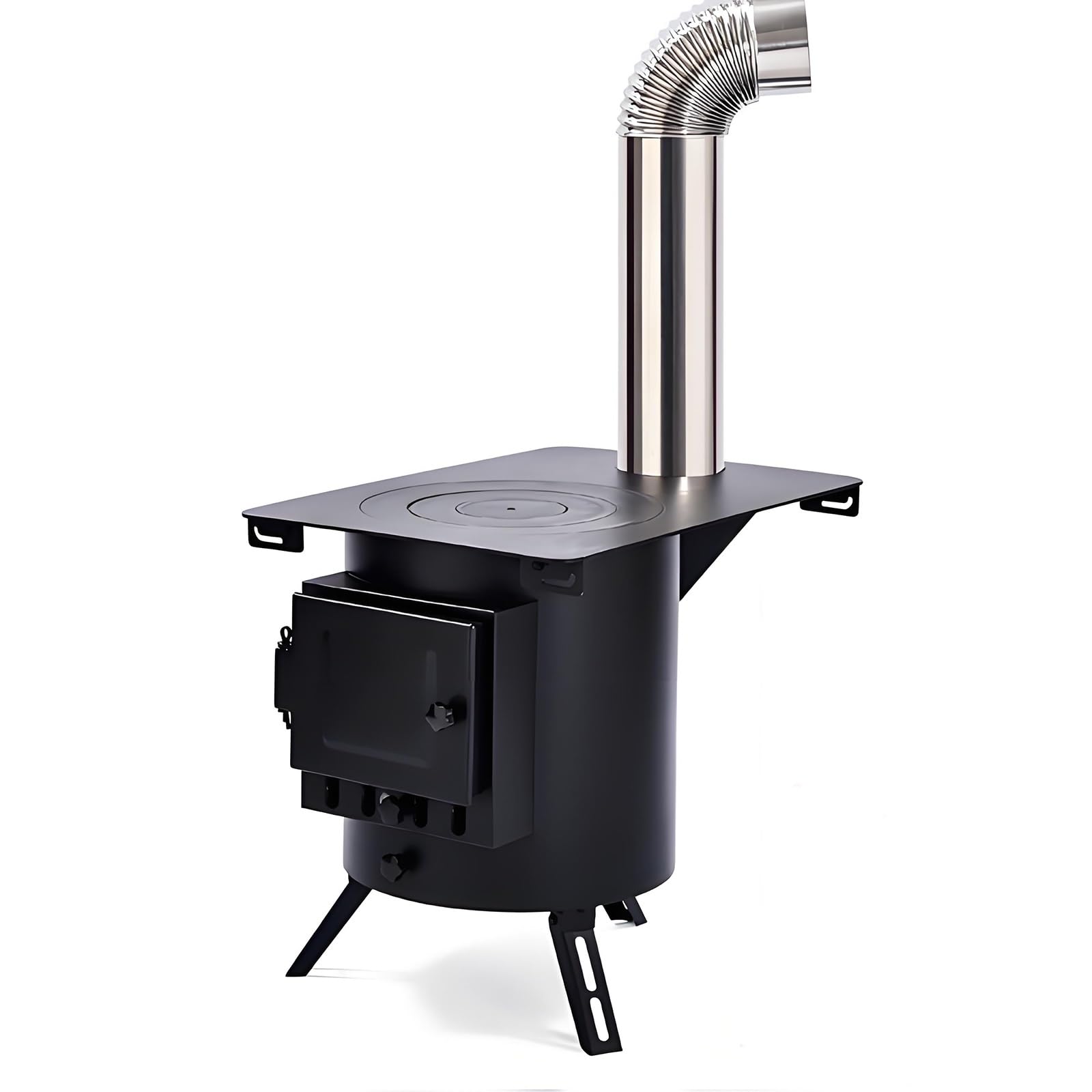 Stufa a Legna Portatile In Acciaio con Gambe Triangolari Pieghevoli, Stufa a Legna In Ghisa Doppio Uso per Riscaldamento Interno, Cucina Esterna e Campeggio(43cm)